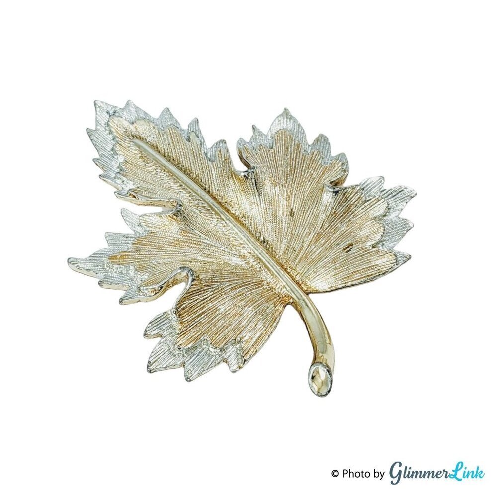 Vintage 1960s Sarah Coventry Two Tone Maple Leaf Brooch Gold Tone Silver Tone